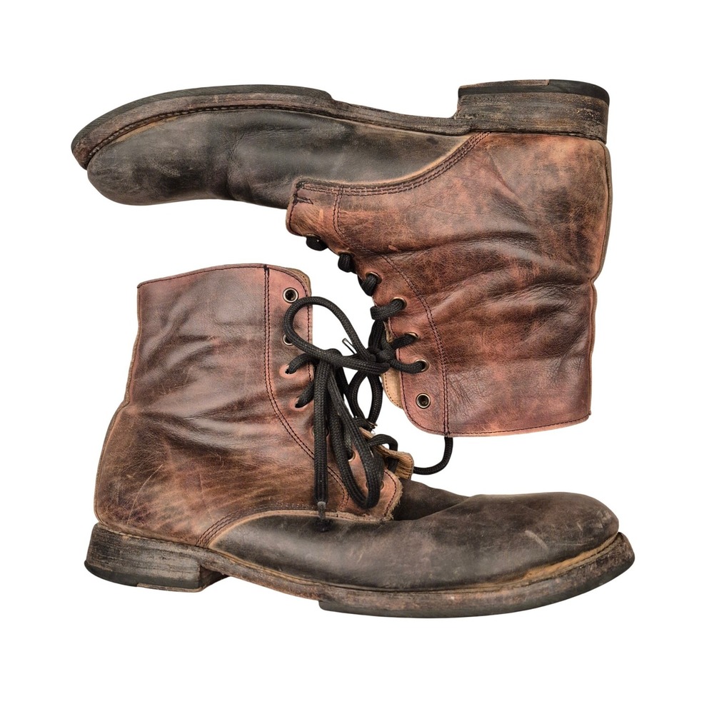 Bed Stu Mens Two Tone Distressed Leather Lace Up Boots Brown Black Work Boots 10